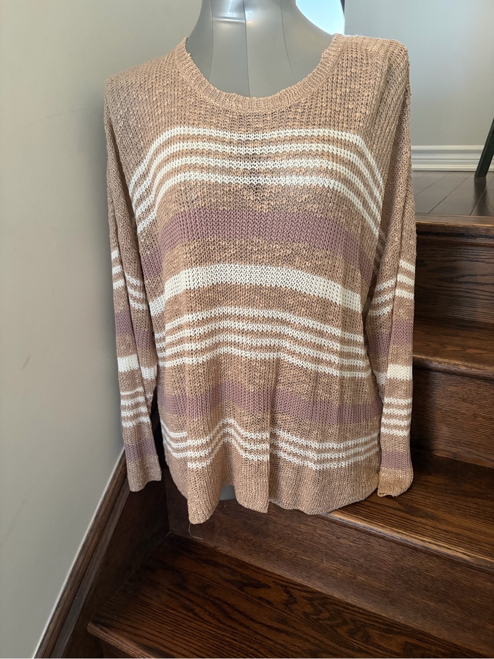 Love Riche Striped Crewneck Sweater in Beige, Mauve & White